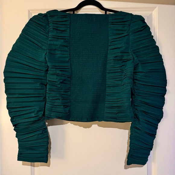 NEW Kourt Anastasia Ruched Pleated Blouse Crop Reformation Green Size XXL NWOT - Picture 5 of 8